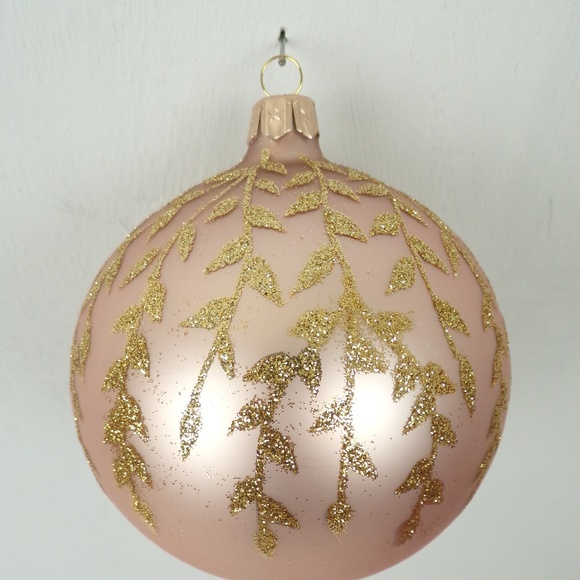 NEW Christmas Ball Ornament Soft Pink Metallic Gold Leaf NEW Holiday - Picture 1 of 1